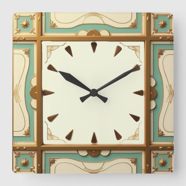Art Deco Square Wall Clock (Front)