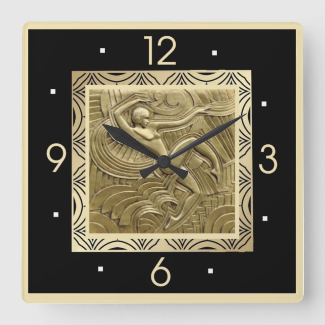 Art Deco Square Wall Clock (Front)