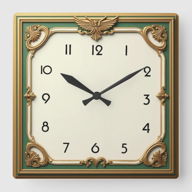 Art Deco Square Wall Clock (Front)