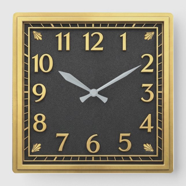 Art Deco Square Wall Clock (Front)