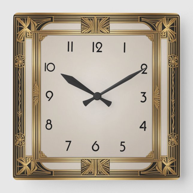 Art Deco Square Wall Clock (Front)