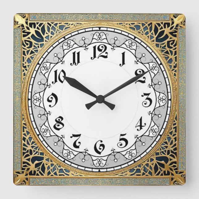 Art Deco Square Wall Clock (Front)
