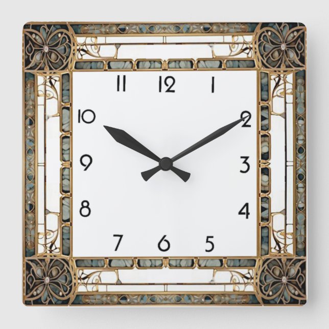 Art Deco Square Wall Clock (Front)