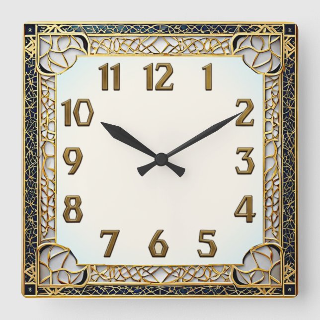 Art Deco Square Wall Clock (Front)