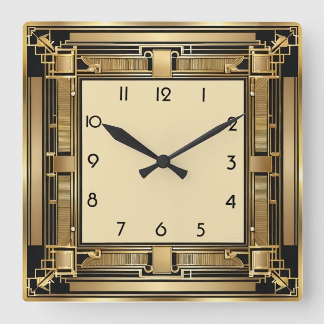 Art Deco Square Wall Clock (Front)
