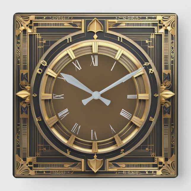 Art Deco Square Wall Clock (Front)