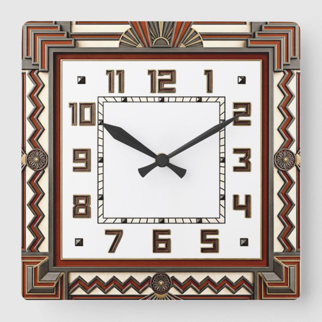 Art Deco Square Wall Clock (Front)