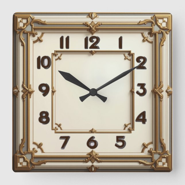 Art Deco Square Wall Clock (Front)