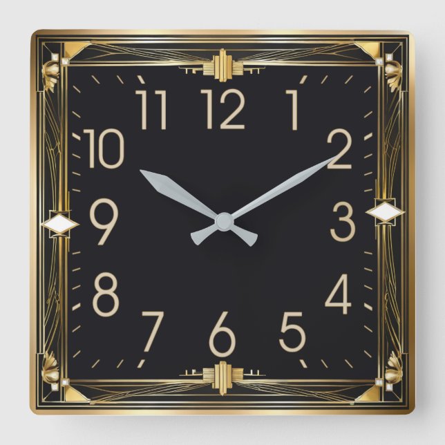 Art Deco Square Wall Clock (Front)