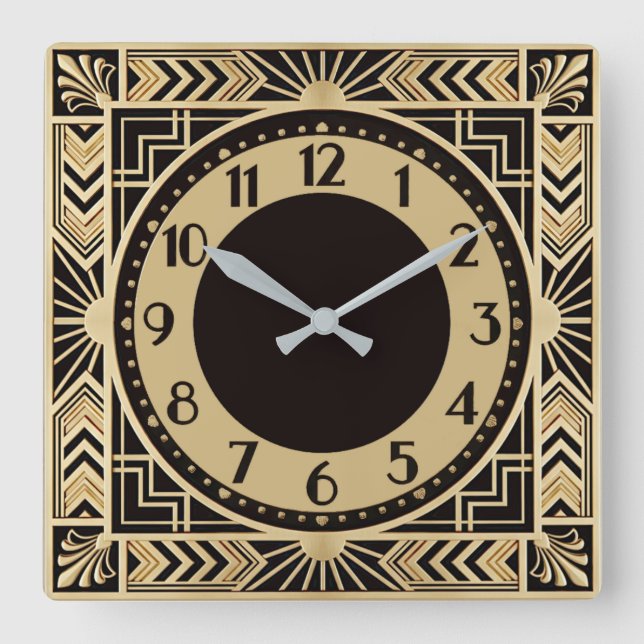 Art Deco Square Wall Clock (Front)