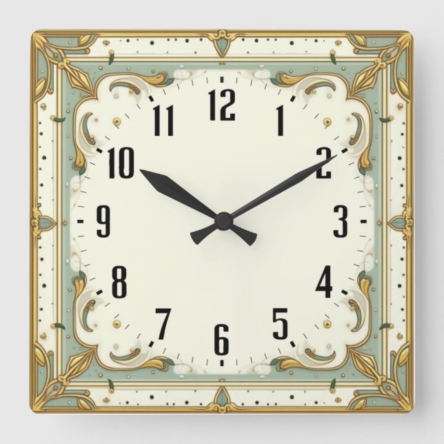 Art Deco Square Wall Clock (Front)