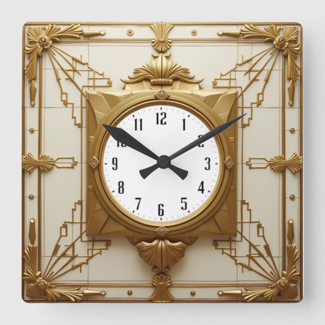 Art Deco Square Wall Clock (Front)