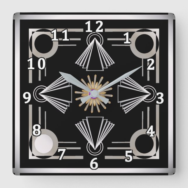 Art Deco Square Wall Clock (Front)
