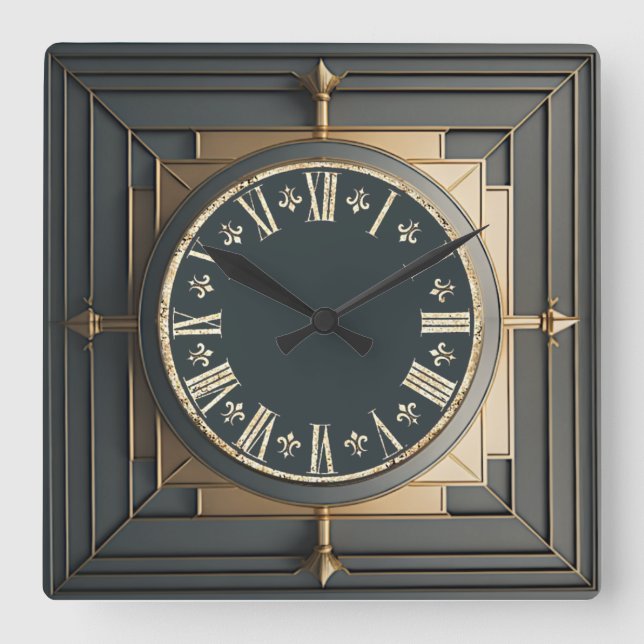 Art Deco Square Wall Clock (Front)