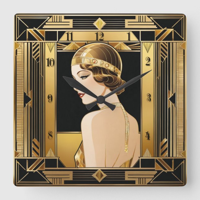 Art Deco Square Wall Clock (Front)