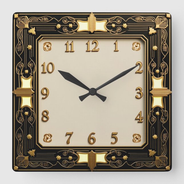 Art Deco Square Wall Clock (Front)
