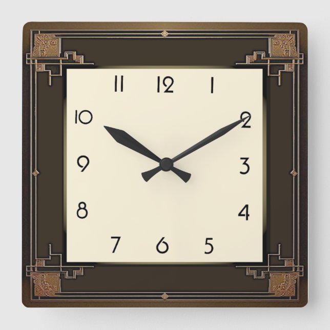 Art Deco Square Wall Clock (Front)