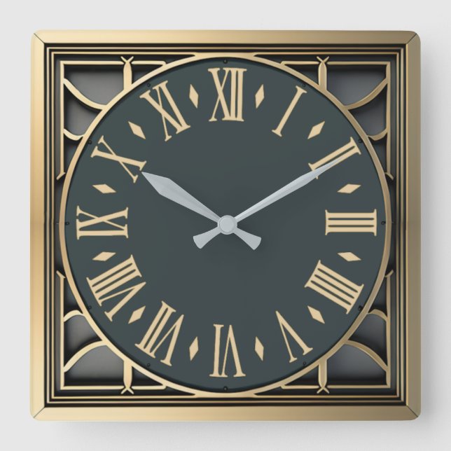 Art Deco Square Wall Clock (Front)
