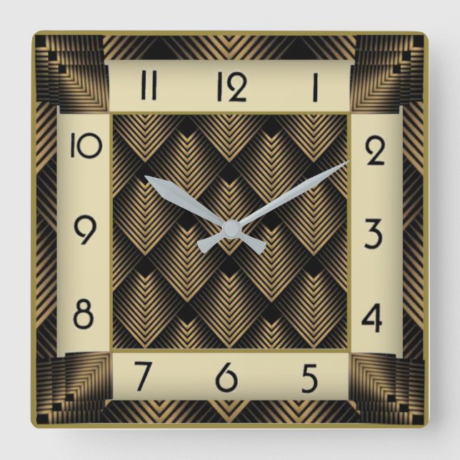 Art Deco Square Wall Clock (Front)