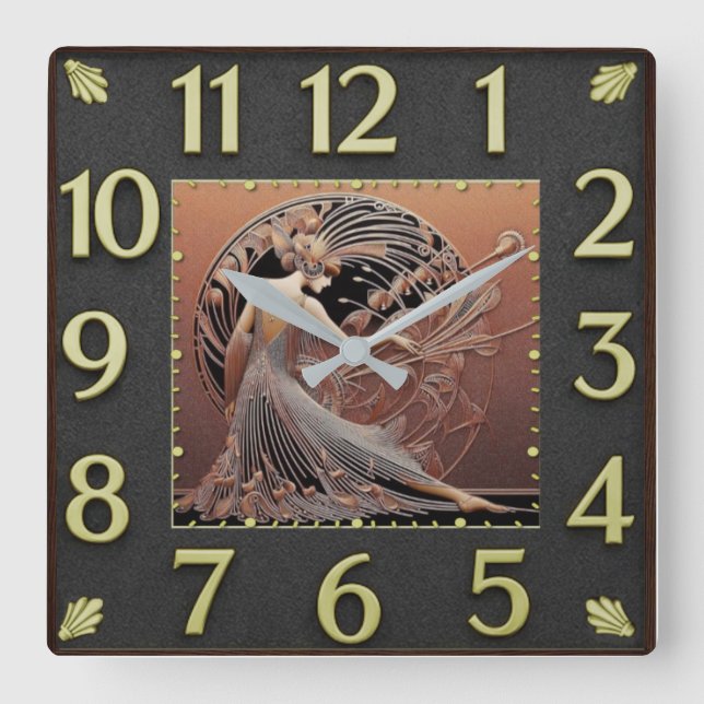 Art Deco Square Wall Clock (Front)
