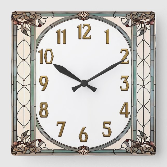 Art Deco Square Wall Clock (Front)