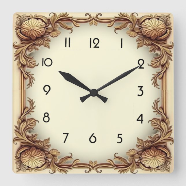 Art Deco Square Wall Clock (Front)