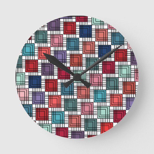 Art Deco Squares Round Clock (Front)