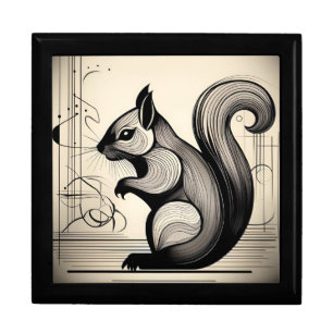 Art Deco Squirrel Wooden Jewelry Keepsake Box
