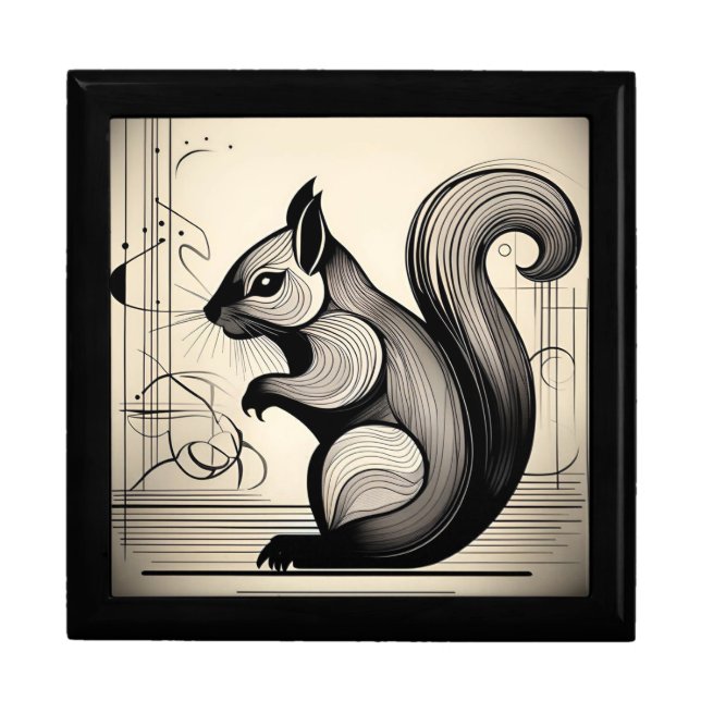 Art Deco Squirrel Wooden Jewelry Keepsake Box (Front)