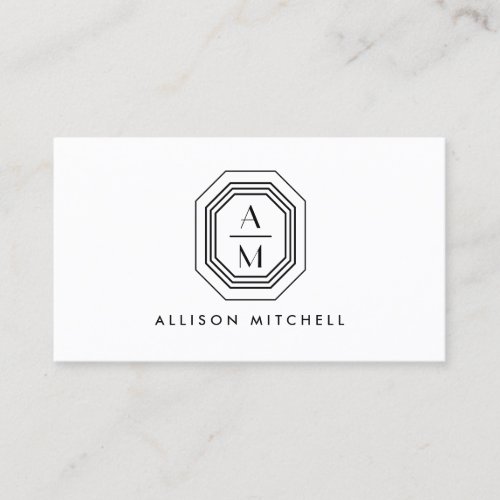 Art Deco Stacked Monogram Logo BlackWhite Business Card