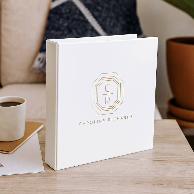 Art Deco Stacked Monogram Logo Gold/White Binder (Creator Uploaded)