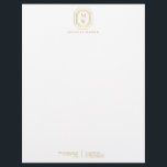 Art Deco Stacked Monogram Logo Gold/White Letterhead<br><div class="desc">Coordinates with the Art Deco Stacked Monogram Logo Gold/White Business Card Template by 1201AM. Your initials are elegantly displayed on this vintage-inspired art deco plaque for a unique logo. A stylish and classic design on this designer letterhead template. © 1201AM CREATIVE</div>