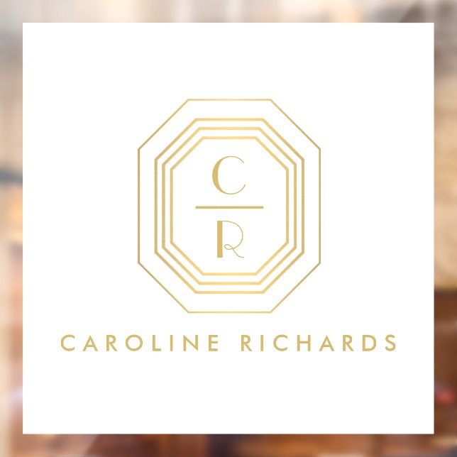 Art Deco Stacked Monogram Logo Gold/White Window Cling (Sheet 2)