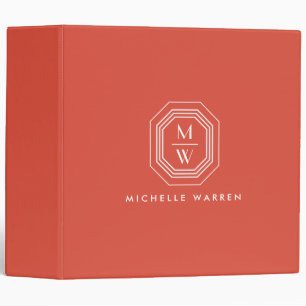 Art Deco Stacked Monogram Logo on Coral Binder