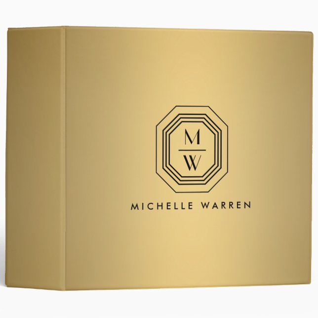 Art Deco Stacked Monogram Logo on Faux Gold Binder (Front/Spine)