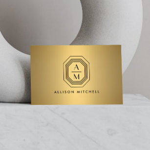 Art Deco Stacked Monogram Logo on Faux Gold Business Card