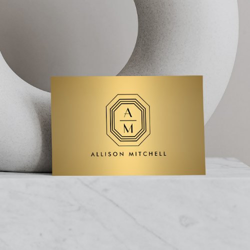 Art Deco Stacked Monogram Logo on Faux Gold Business Card