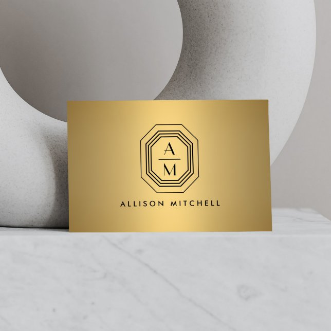Art Deco Stacked Monogram Logo on Faux Gold Business Card (Creator Uploaded)