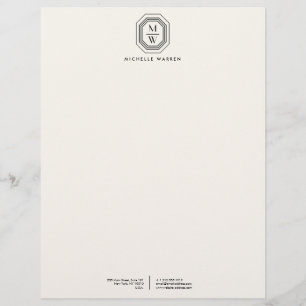 Art Deco Stacked Monogram Logo on Ivory Letterhead