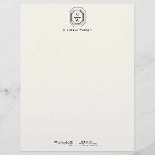 Art Deco Stacked Monogram Logo on Ivory Letterhead