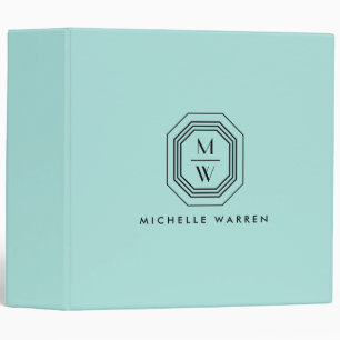 Art Deco Stacked Monogram Logo on Mint Blue/Green Binder