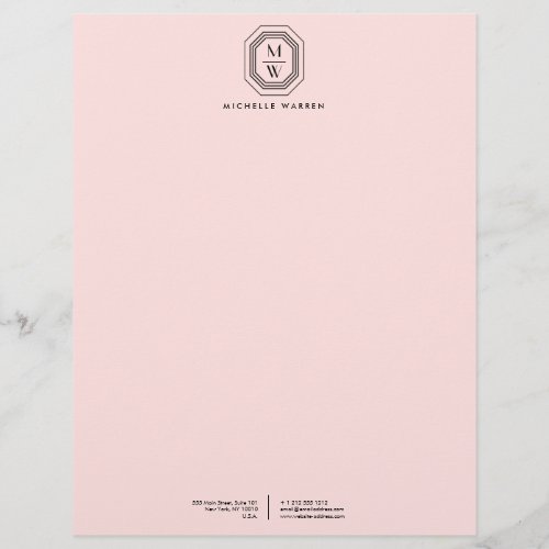 Art Deco Stacked Monogram Logo on Pink Letterhead