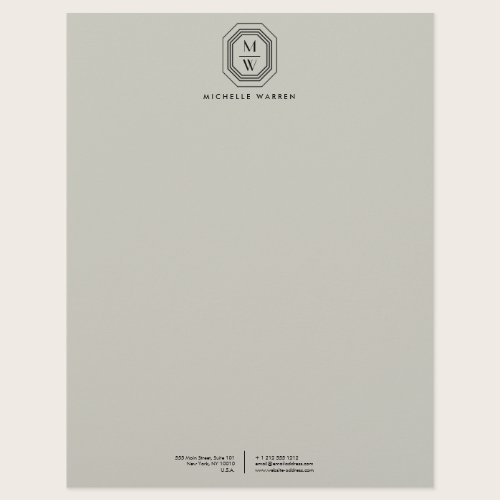 Art Deco Stacked Monogram Logo on Taupe Letterhead Art Deco Stacked Monogram Logo on Taupe Letterhead