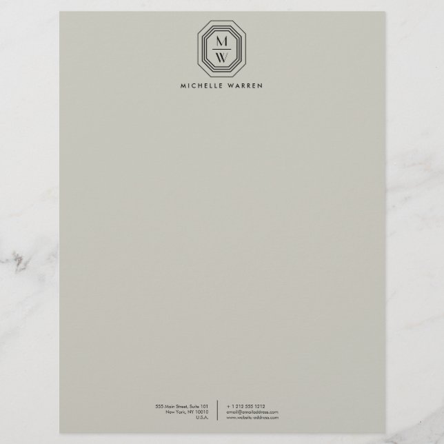 Art Deco Stacked Monogram Logo on Taupe Letterhead (Front)
