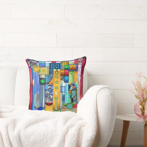 Art Deco Stained Glass 1 Throw Pillow