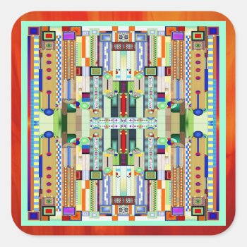 Art Deco Stained Glass 2 Square Sticker by efhenneke at Zazzle