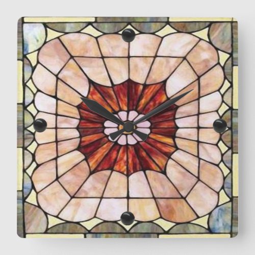 Art Deco Stained Glass 2 Square Wall Clock