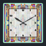 Art Deco Stained Glass 2 Square Wall Clock<br><div class="desc">10.75” x 10.75” acrylic wall clock with an image of a stained glass artwork with Art Deco flair,  reminiscent of certain 1920s works. Green border. Easy-to-read clock face on white transparent square with thin black border. See the entire This & That Clock collection in the HOME section.</div>