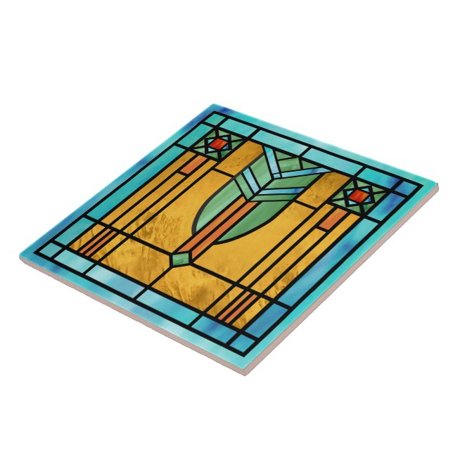 Art Deco Stained Glass 3 Ceramic Tile (Side)