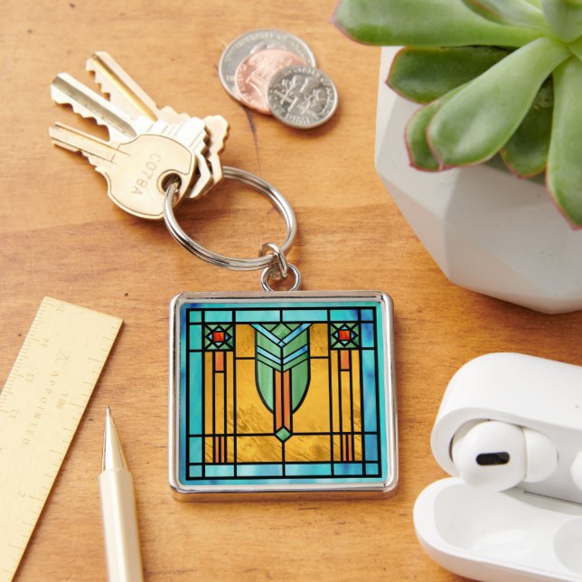 Art Deco Stained Glass 3 Keychain (Desk)
